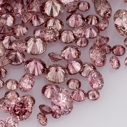 Fancy VIVID Reddish/Pink Rose Argyle (PR5-3 - PC2-3) | Argyle Pink Diamonds Select | Untreated Natural Pink Diamond | Round Melee Accents