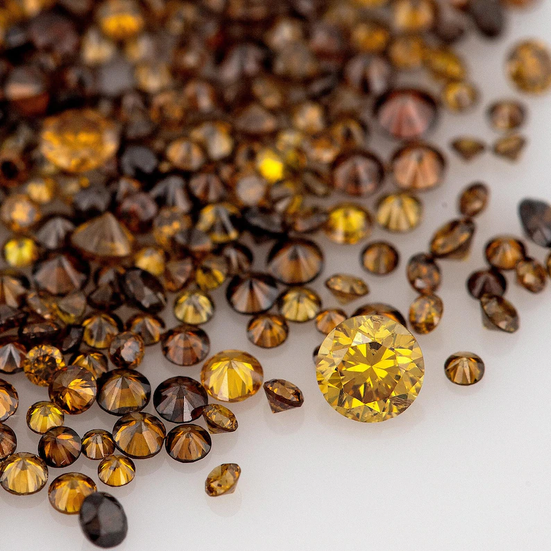 Fancy Vivid Brownish Yellow Orange Burnt Color | Natural Untreated Diamonds | Round | Melee | Accents | Burnt Color Diamonds