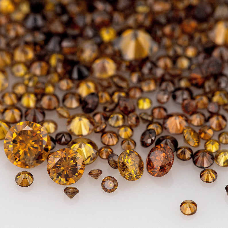 Fancy Vivid Brownish Yellow Orange Burnt Color | Natural Untreated Diamonds | Round | Melee | Accents | Burnt Color Diamonds