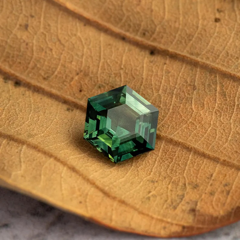 8x8mm Natural Teal Sapphire Hexagon shape 1.65ct Green Sapphire Geometric Shape Calibrated
