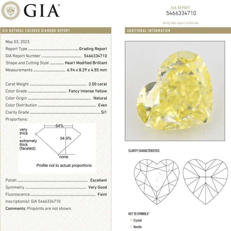 GIA Certified 2.00ct. Fancy Intense Yellow Loose Natural Diamond Heart SI1 Untreated|Certificate|Genuine|Yellow Diamond