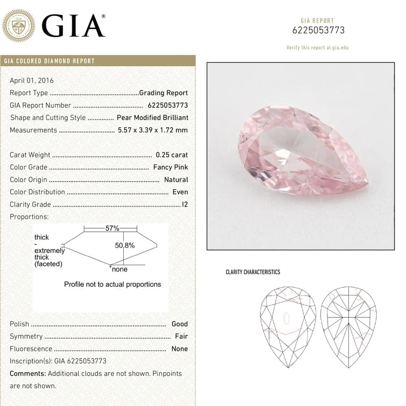 GIA Certified 0.25 Ct Untreated Fancy Pink Natural Diamond Pear Solitaire|Custom Jewelry|Certificate|genuine|natural color|rare