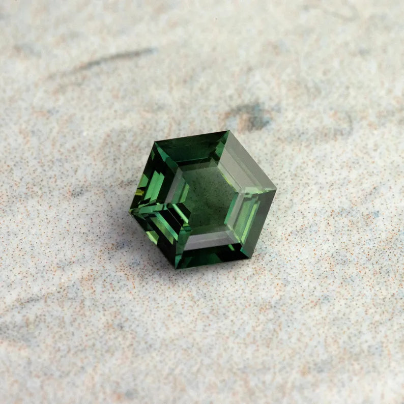 8x8mm Natural Teal Sapphire Hexagon shape 1.65ct Green Sapphire Geometric Shape Calibrated