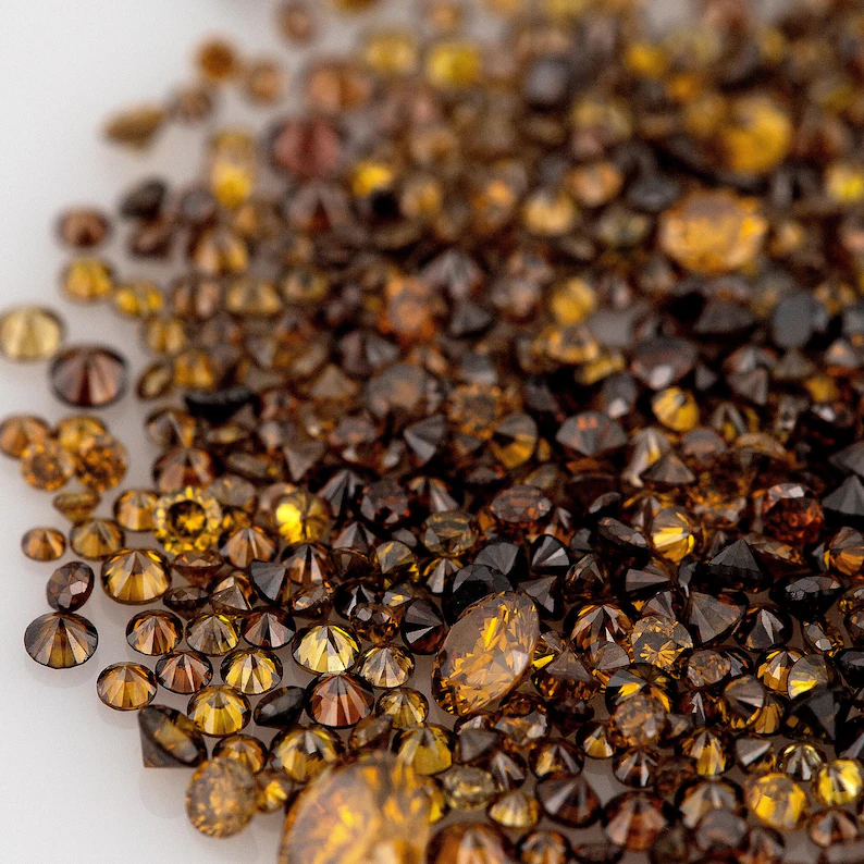 Fancy Vivid Brownish Yellow Orange Burnt Color | Natural Untreated Diamonds | Round | Melee | Accents | Burnt Color Diamonds