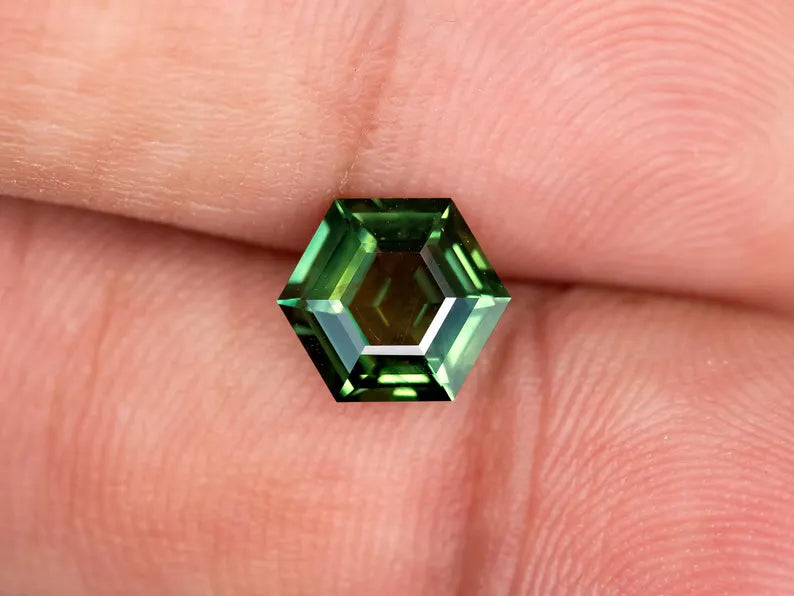8x8mm Natural Teal Sapphire Hexagon shape 1.65ct Green Sapphire Geometric Shape Calibrated