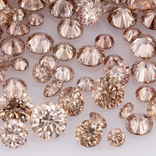 Fancy Intense Pink Champagne PC1/2 | Argyle Pink Diamonds Select | Chocolate Argyle Pink Diamond | Untreated Natural Pink Diamond | Round Melee Accents