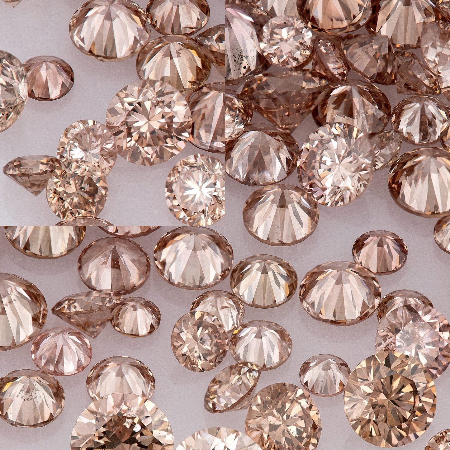 Fancy Intense Pink Champagne PC1/2 | Argyle Pink Diamonds Select | Chocolate Argyle Pink Diamond | Untreated Natural Pink Diamond | Round Melee Accents