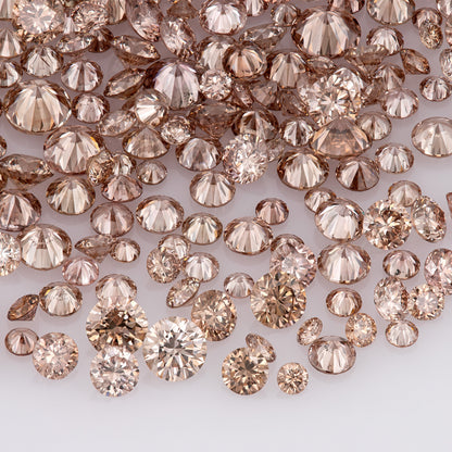 Fancy Intense Pink Champagne PC1/2 | Argyle Pink Diamonds Select | Chocolate Argyle Pink Diamond | Untreated Natural Pink Diamond | Round Melee Accents