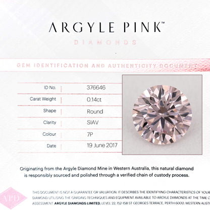Argyle Certified 0.14ct 7P Fancy Pink Natural Argyle Pink Diamond Round Brilliant
