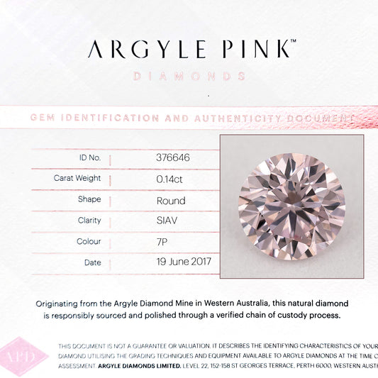 Argyle Certified 0.14ct 7P Fancy Pink Natural Argyle Pink Diamond Round Brilliant