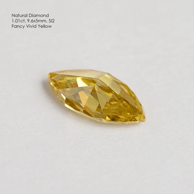 1.01ct Untreated Fancy Vivid Yellow Natural Diamond Marquise 9.6x5mm SI2|mined|Real|Custom Jewelry|Jewelry Maker|Special Cut|Rare|earthmined