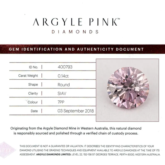 Argyle Certified 0.14ct 7PP Fancy Pink Natural Argyle Pink Diamond Round Brilliant