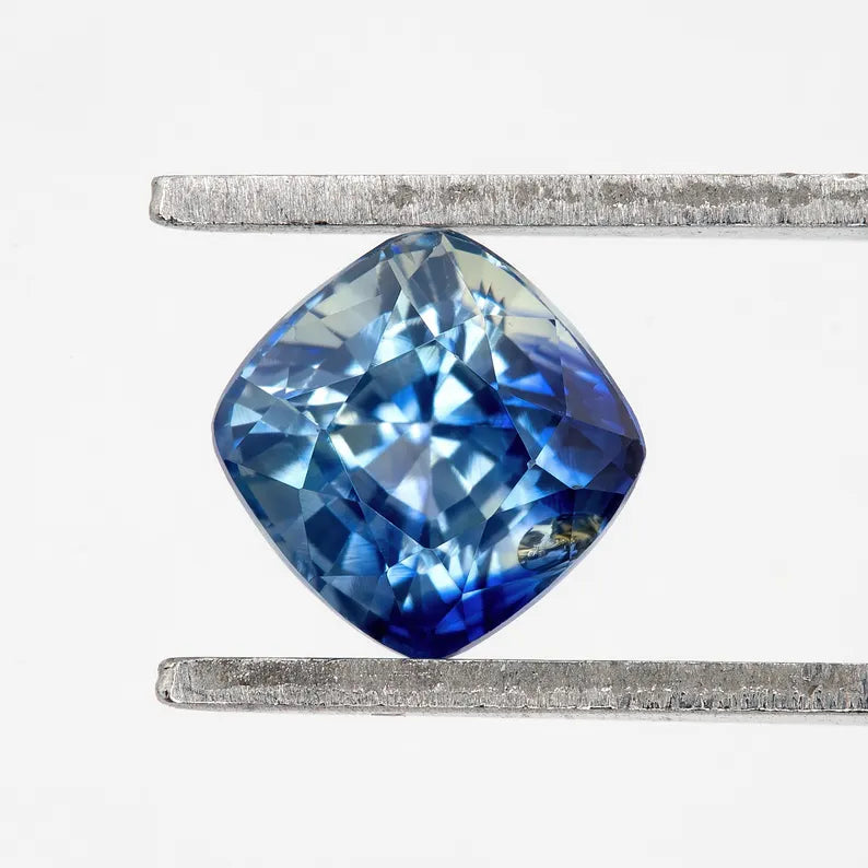 Bicolor - Blue & White | Natural Sapphire Cushion Cut 1.51ct | Heated Ceylon Gemstone | Loose Sapphire for Custom Jewelry or Ring