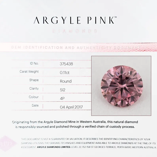 Argyle Certified 0.11ct 4P Fancy Vivid Pink Natural Argyle Pink Diamond Round Brilliant
