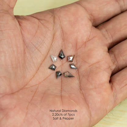 Salt & Pepper Natural Diamonds Kite Shape Selection Parcel 2.20cts 7pcs|earthmined|untreated|gray|orange|fancy cut|geometric shape|ring|band
