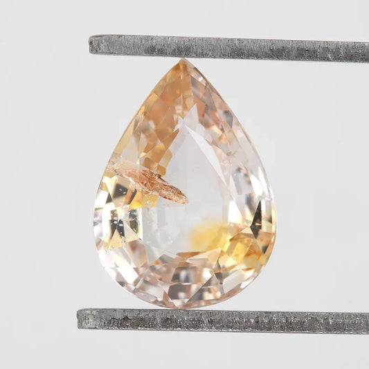 Bi-color White with Gold Blush Sapphire 1.38ct | Pear Cut Natural Gemstone | African Origin | For Custom Jewelry Design