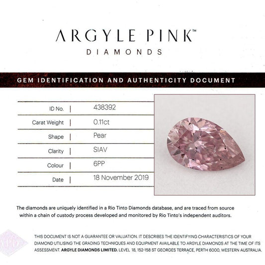 Argyle Certified 0.11ct 6PP Fancy Intense Pink Natural Argyle Pink Diamond Pear Brilliant