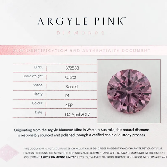 Argyle Certified 0.12ct 4PP Fancy Vivid Purple Pink Natural Argyle Pink Diamond Round Brilliant