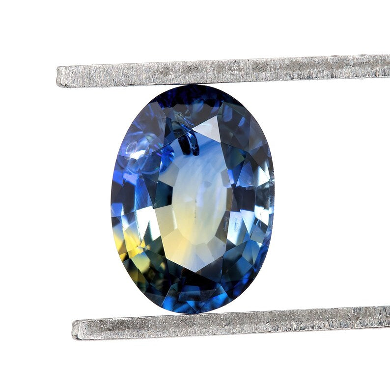 Bicolor - Blue & Yellow | Natural Sapphire Oval Cut 1.07ct | Heated Ceylon Gemstone | Loose Sapphire for Ring or Jewelry Design