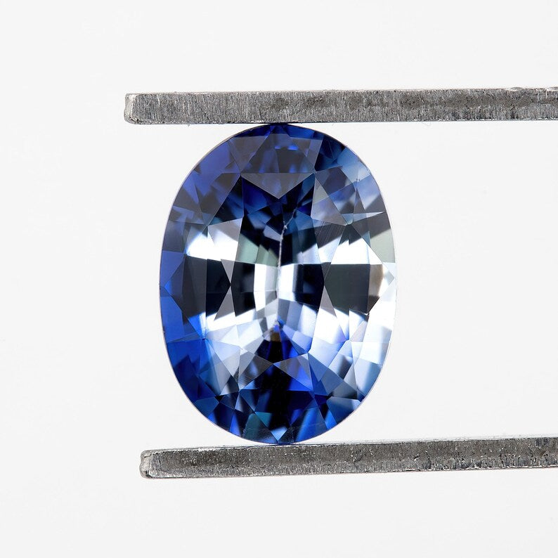 Bicolor – Blue & White | Natural Sapphire | Oval Cut | 1.34ct | Loose Untreated Gemstone | Bi-Color Sapphire | Jewelry Making Stone