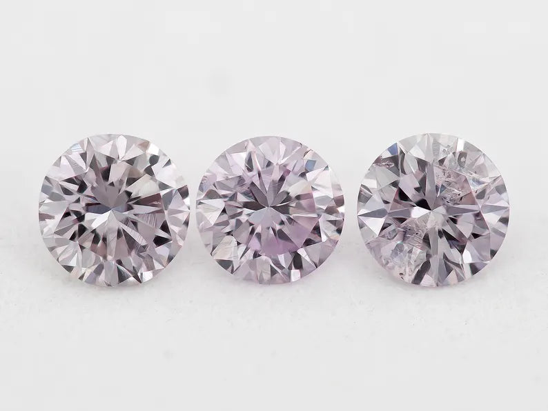 0.32ct of 3pcs 3.0mm Fancy Intense Purplish Pink Natural Pink Diamonds Set Round Brilliant SI1 Untreated 100% Natural