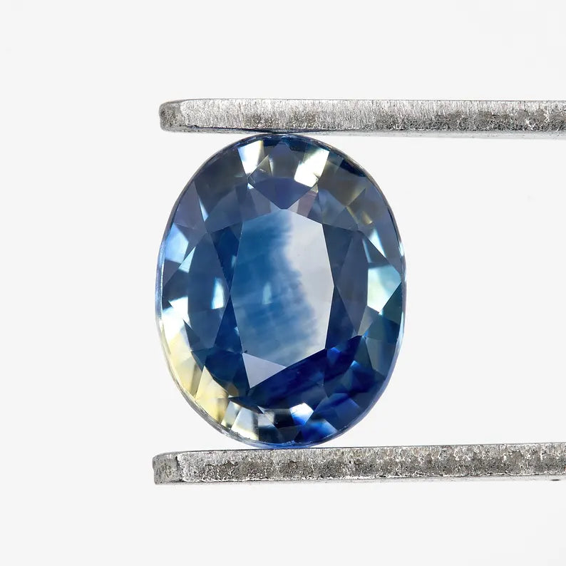 Bicolor – Blue & White | Natural Sapphire | Oval Cut | 1.22ct | Loose Untreated Gemstone | Bi-Color Sapphire | Gemstone for Jewelry Making