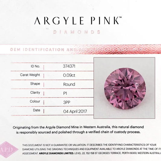 Argyle Certified 0.09ct 3PP Fancy Vivid Purple Pink Natural Argyle Pink Diamond Round Brilliant