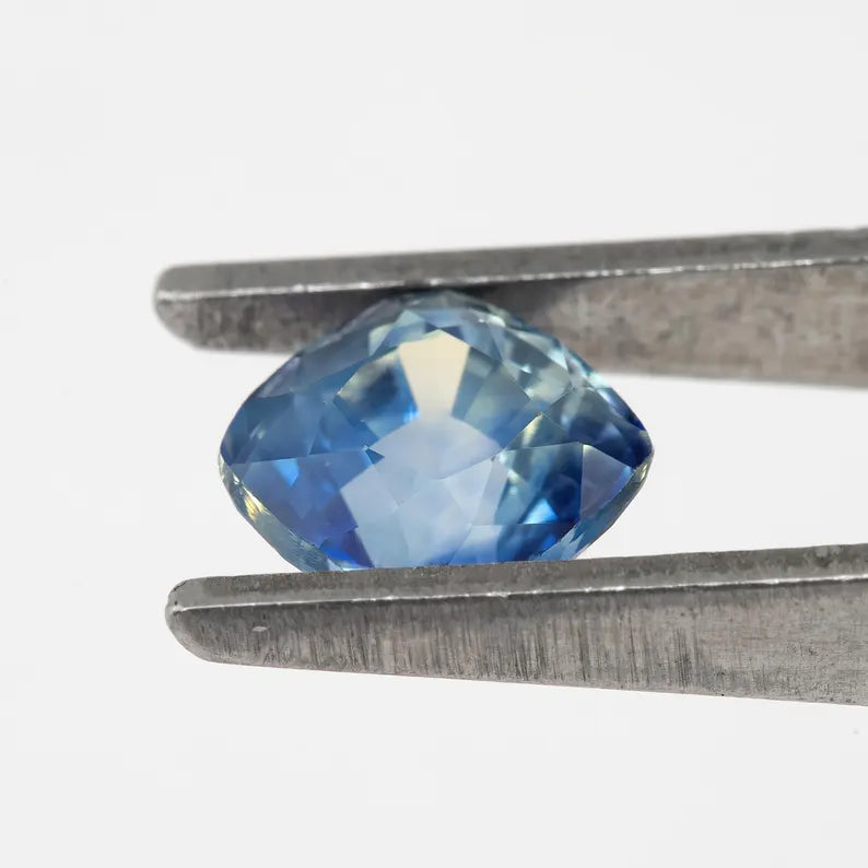 Bicolor - Blue & White | Natural Sapphire Cushion Cut 1.51ct | Heated Ceylon Gemstone | Loose Sapphire for Custom Jewelry or Ring