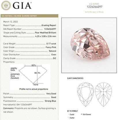 GIA Certified 0.17 Ct Untreated Fancy Pink Natural Diamond Pear Solitaire|Custom Jewelry|Certificate|natural color|rare