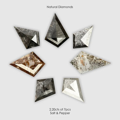 Salt & Pepper Natural Diamonds Kite Shape Selection Parcel 2.20cts 7pcs|earthmined|untreated|gray|orange|fancy cut|geometric shape|ring|band