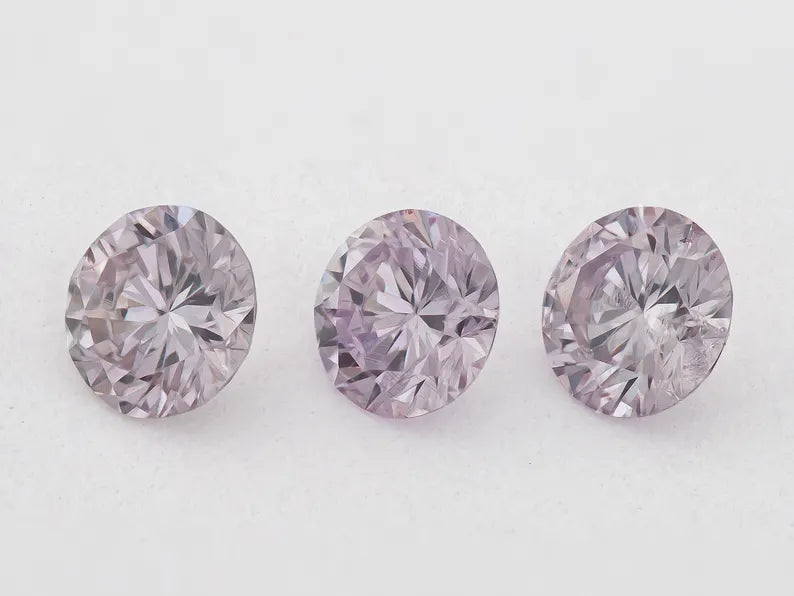 0.32ct of 3pcs 3.0mm Fancy Intense Purplish Pink Natural Pink Diamonds Set Round Brilliant SI1 Untreated 100% Natural