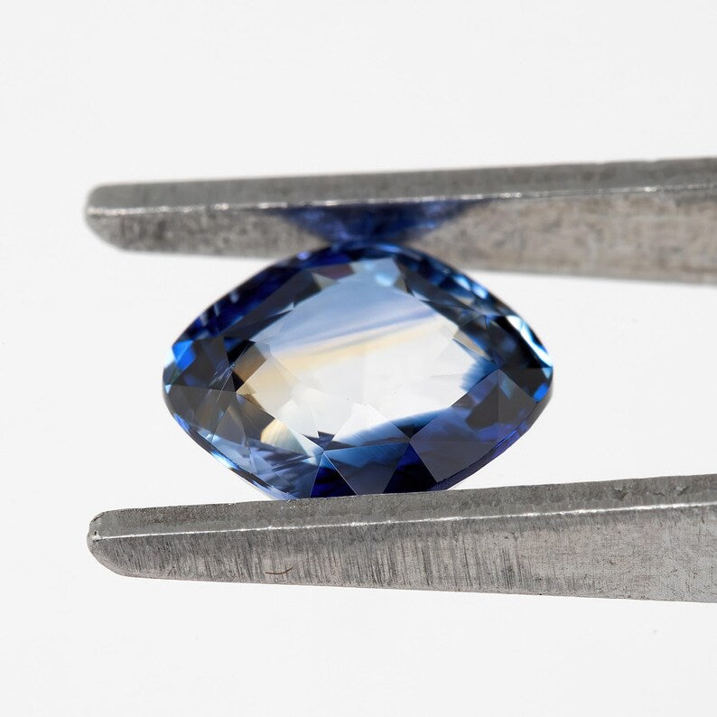 Bicolor - Blue & White | Natural Sapphire Cushion Cut 1.13ct | Heated Ceylon Gemstone | Loose Sapphire for Ring or Fine Jewelry