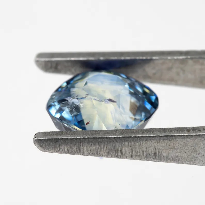 Bicolor - Blue & White | Natural Sapphire Cushion Cut 1.51ct | Heated Ceylon Gemstone | Loose Sapphire for Ring or Fine Jewelry