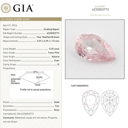 GIA Certified 0.25 Ct Untreated Fancy Pink Natural Diamond Pear Solitaire|Custom Jewelry|Certificate|genuine|natural color|rare