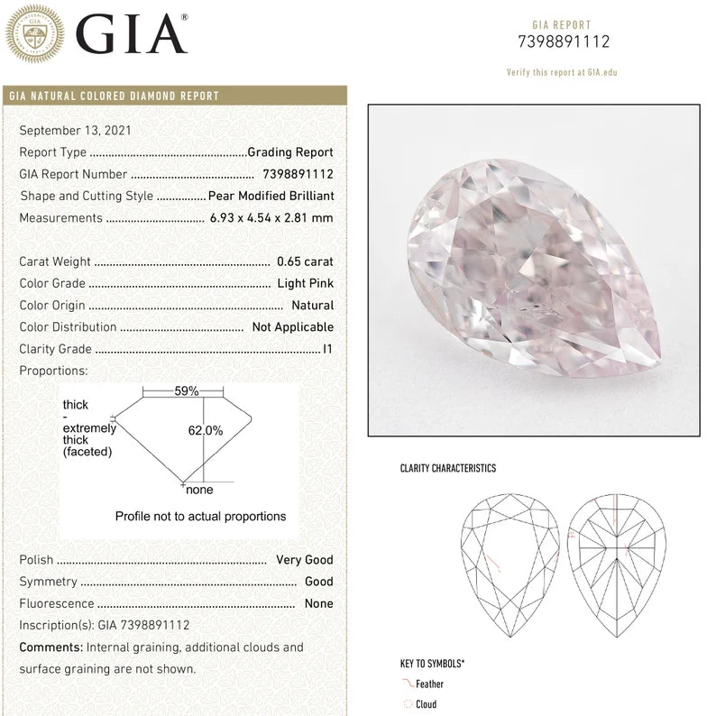 GIA Certified 0.65 Ct Untreated Light Pink Natural Diamond Pear Solitaire|Custom Jewelry|Certificate|natural color|rare