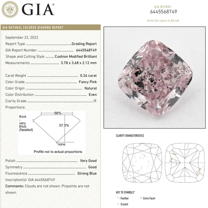 GIA Certified 0.26 Ct Untreated Fancy Pink Natural Diamond Cushion Solitaire|Custom Jewelry|Certificate|natural color|rare