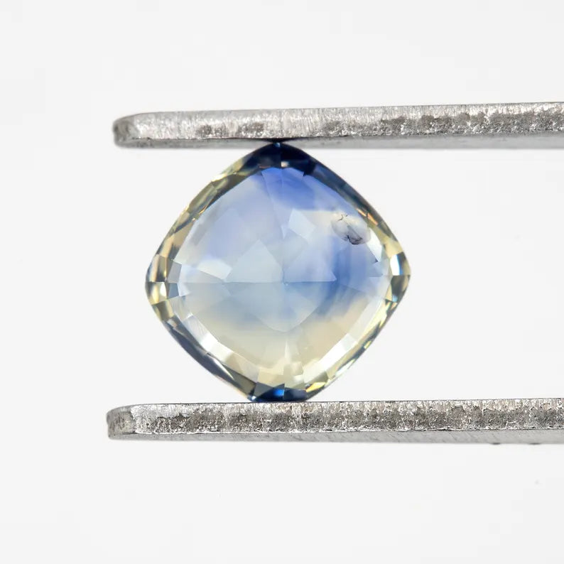 Bicolor - Blue & White | Natural Sapphire Cushion Cut 1.51ct | Heated Ceylon Gemstone | Loose Sapphire for Custom Jewelry or Ring