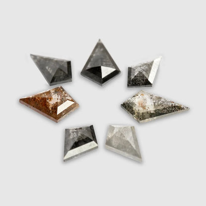 Salt & Pepper Natural Diamonds Kite Shape Selection Parcel 2.20cts 7pcs|earthmined|untreated|gray|orange|fancy cut|geometric shape|ring|band
