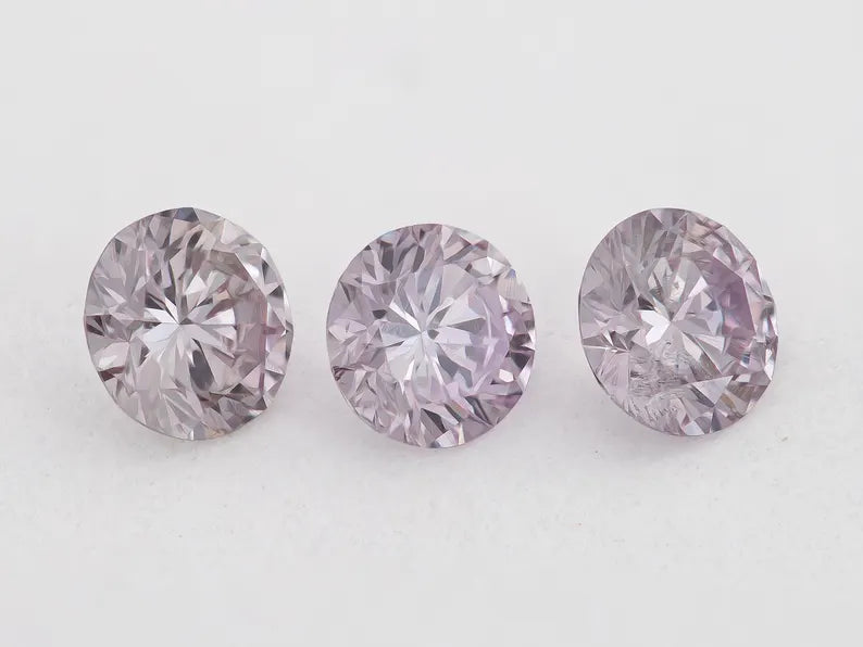 0.32ct of 3pcs 3.0mm Fancy Intense Purplish Pink Natural Pink Diamonds Set Round Brilliant SI1 Untreated 100% Natural