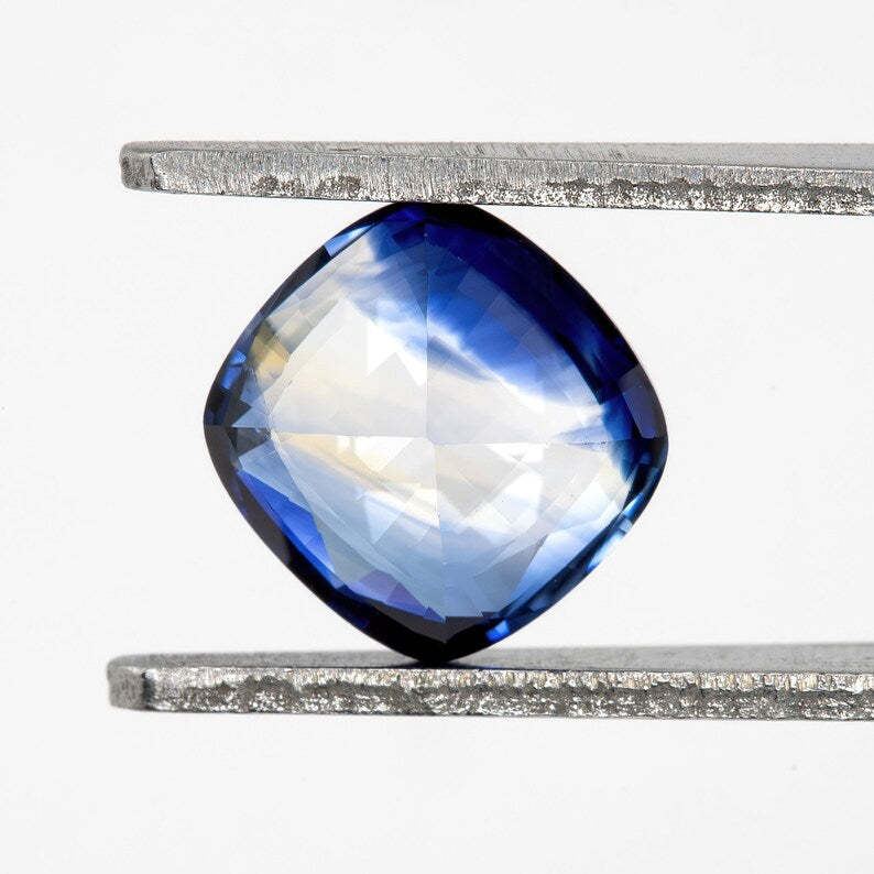 Bicolor - Blue & White | Natural Sapphire Cushion Cut 1.13ct | Heated Ceylon Gemstone | Loose Sapphire for Ring or Fine Jewelry