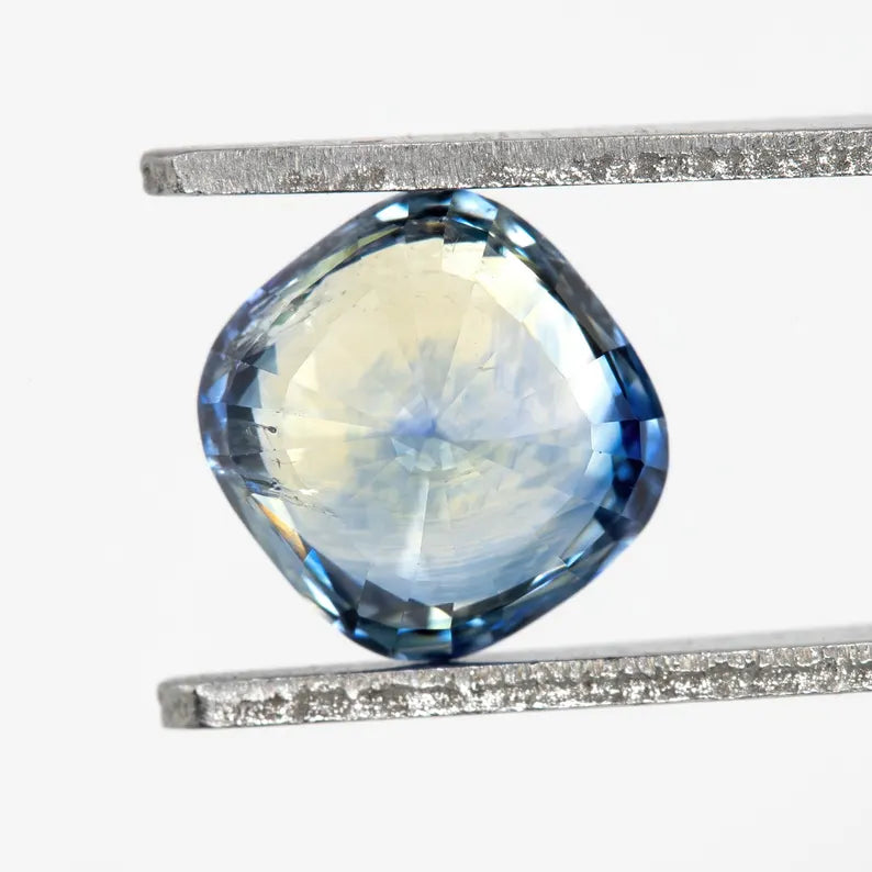 Bicolor - Blue & White | Natural Sapphire Cushion Cut 1.51ct | Heated Ceylon Gemstone | Loose Sapphire for Ring or Fine Jewelry