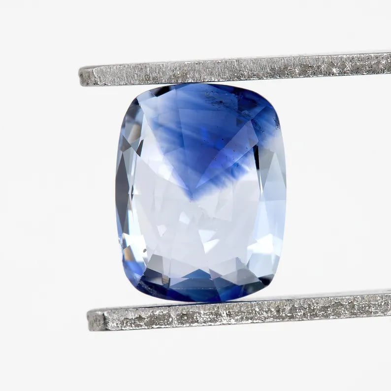 Bicolor - Blue & White | Natural Sapphire Cushion Cut 1.21ct | Heated Ceylon Gemstone | Loose Sapphire for Ring or Jewelry Making