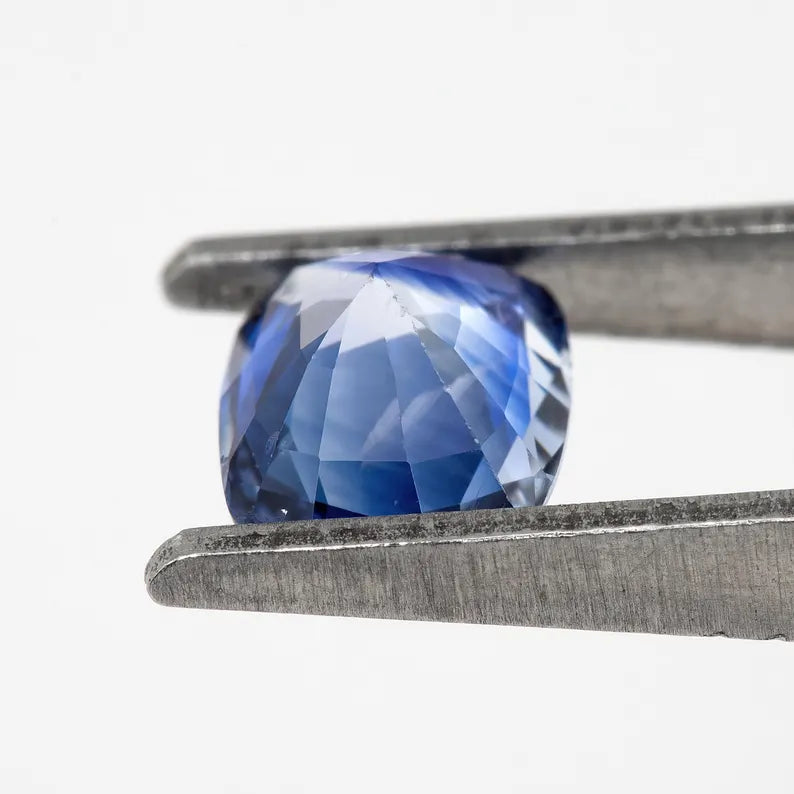 Bicolor - Blue & White | Natural Sapphire Cushion Cut 1.21ct | Heated Ceylon Gemstone | Loose Sapphire for Ring or Jewelry Making