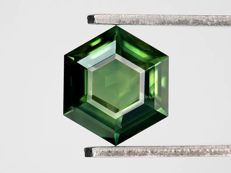8x8mm Natural Teal Sapphire Hexagon shape 1.65ct Green Sapphire Geometric Shape Calibrated