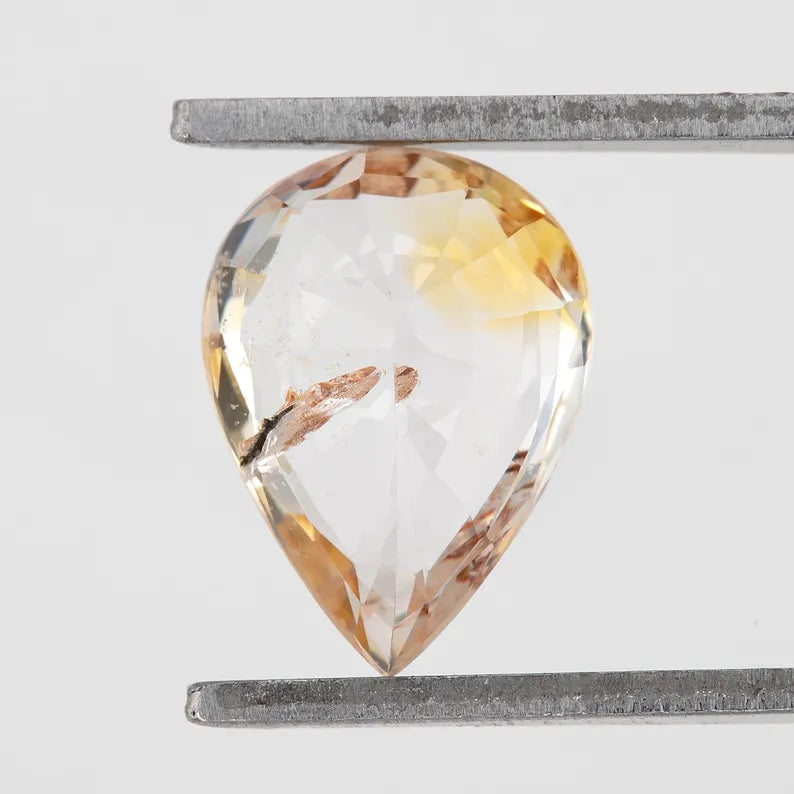 Bi-color White with Gold Blush Sapphire 1.38ct | Pear Cut Natural Gemstone | African Origin | For Custom Jewelry Design