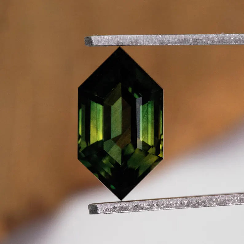 10x5.6mm Natural Teal Sapphire Long Hexagon shape 1.87ct Green Sapphire Geometric Shape Calibrated