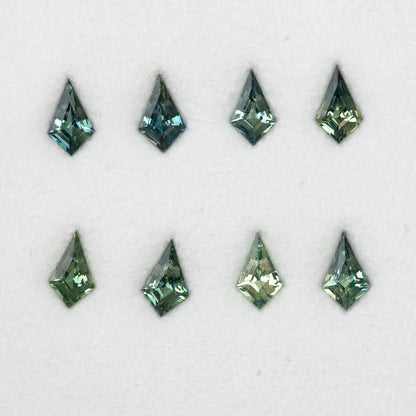 Original sapphire group shown in two rows, with varied green and teal tones.