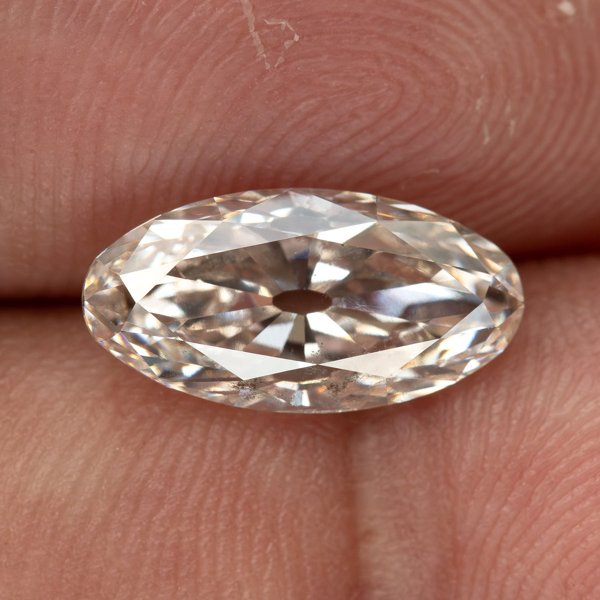 2.44 ct Light Champagne Lab-Grown Diamond, Old Mine Moval Cut, BLD124, product photograph 8, l view.