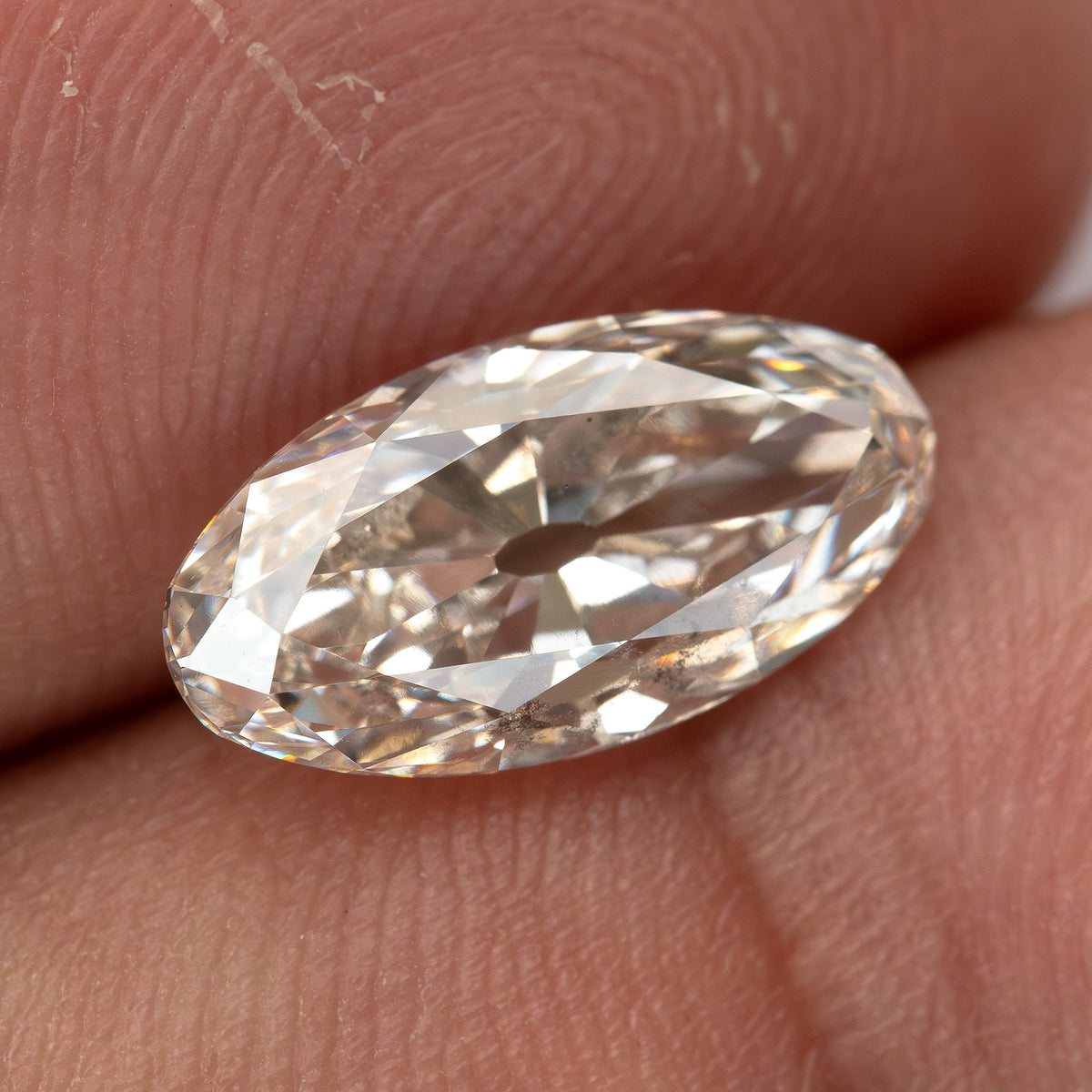 2.44 ct Light Champagne Lab-Grown Diamond, Old Mine Moval Cut, BLD124, product photograph 3, m view.