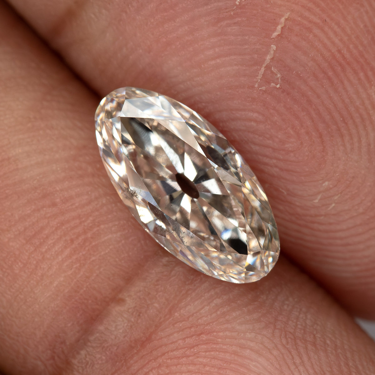 2.44 ct Light Champagne Lab-Grown Diamond, Old Mine Moval Cut, BLD124, product photograph 19, n view.